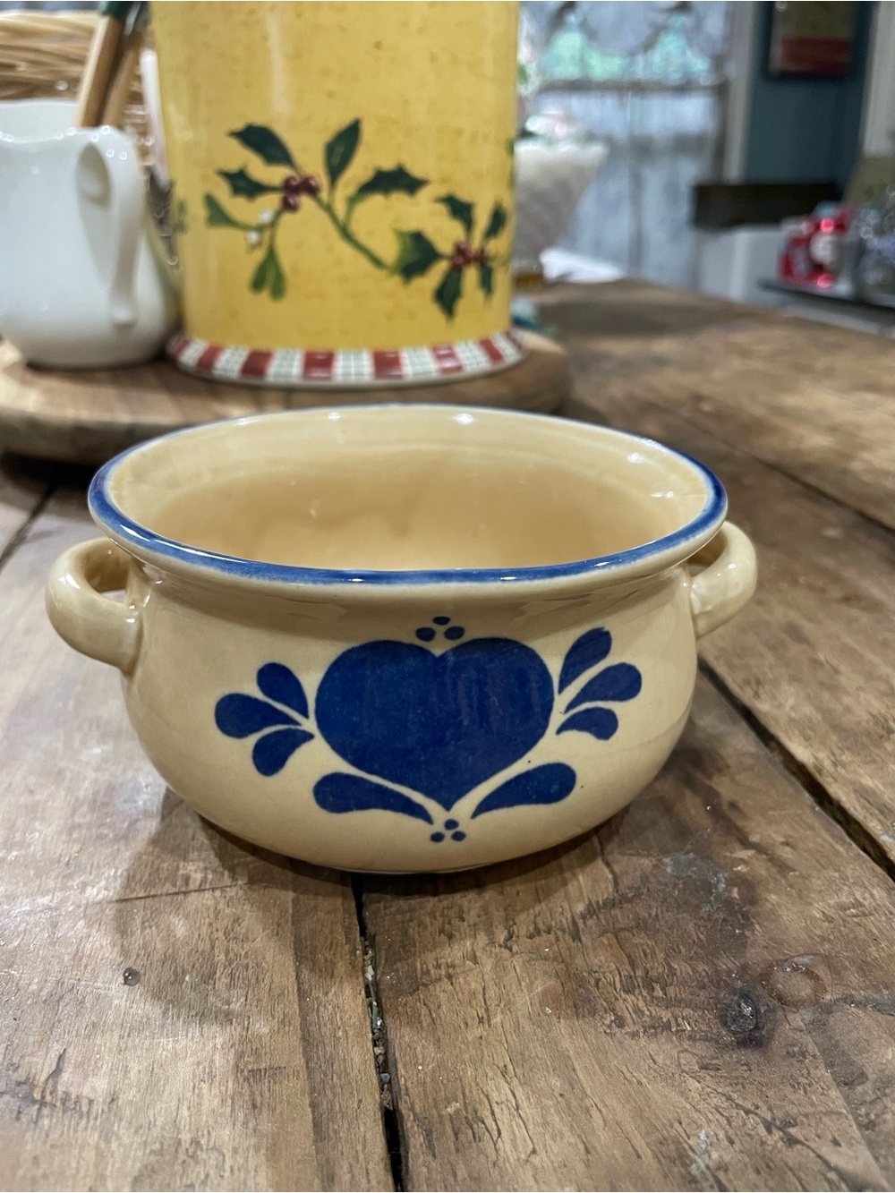 Blue Heart Stoneware Double-Handled Soup Bowl NCE 1986
